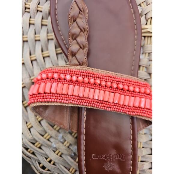 Ruff Hewn Sandals Womens 9.5 M Leather Slides Strappy Slip On Salmon Beads Braid - Picture 4 of 7